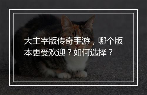 大主宰版传奇手游，哪个版本更受欢迎？如何选择？