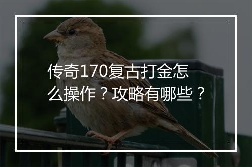 传奇170复古打金怎么操作？攻略有哪些？