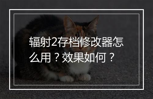 辐射2存档修改器怎么用？效果如何？