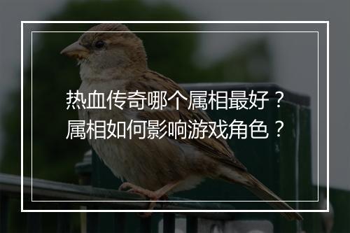 热血传奇哪个属相最好？属相如何影响游戏角色？