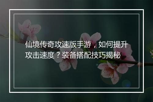 仙境传奇攻速版手游，如何提升攻击速度？装备搭配技巧揭秘