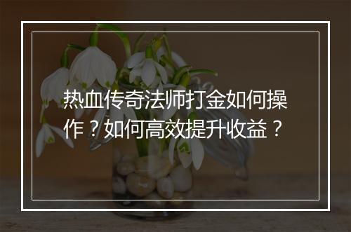 热血传奇法师打金如何操作？如何高效提升收益？