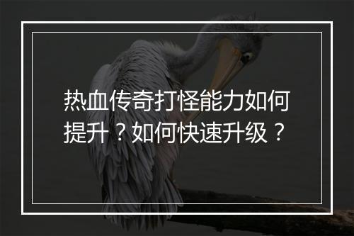 热血传奇打怪能力如何提升？如何快速升级？