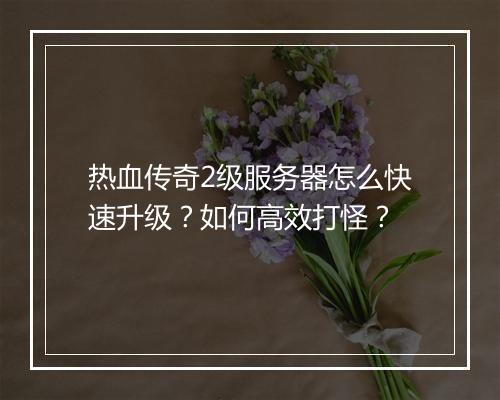 热血传奇2级服务器怎么快速升级？如何高效打怪？