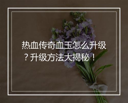 热血传奇血玉怎么升级？升级方法大揭秘！