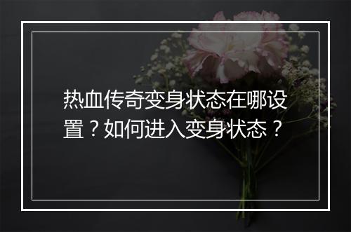 热血传奇变身状态在哪设置？如何进入变身状态？