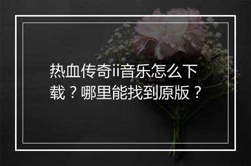 热血传奇ii音乐怎么下载？哪里能找到原版？