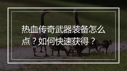 热血传奇武器装备怎么点？如何快速获得？