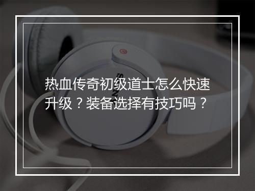 热血传奇初级道士怎么快速升级？装备选择有技巧吗？