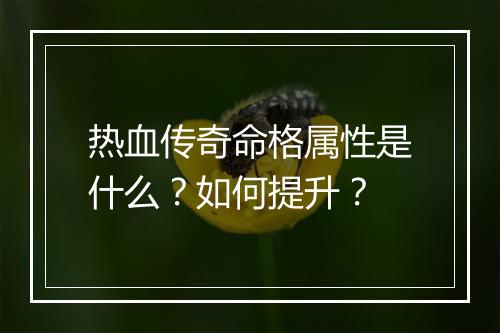 热血传奇命格属性是什么？如何提升？