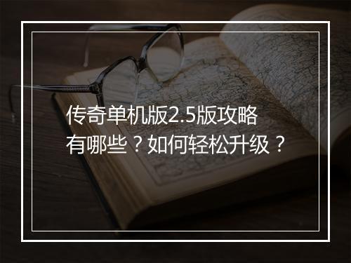 传奇单机版2.5版攻略有哪些？如何轻松升级？