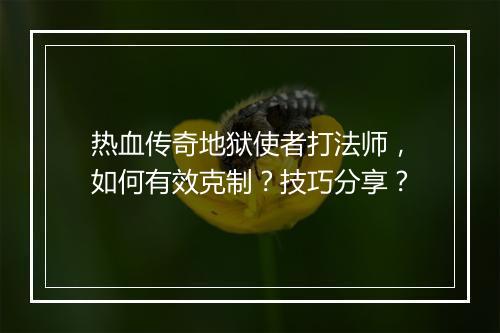 热血传奇地狱使者打法师，如何有效克制？技巧分享？