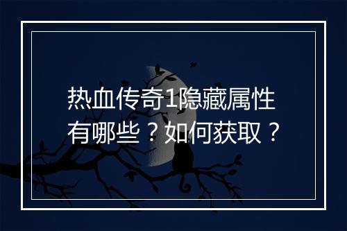 热血传奇1隐藏属性有哪些？如何获取？