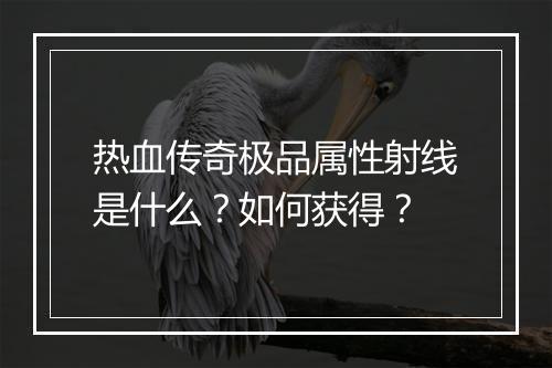 热血传奇极品属性射线是什么？如何获得？