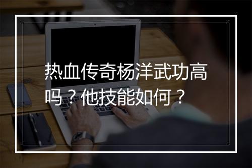 热血传奇杨洋武功高吗？他技能如何？