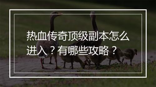 热血传奇顶级副本怎么进入？有哪些攻略？