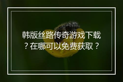 韩版丝路传奇游戏下载？在哪可以免费获取？
