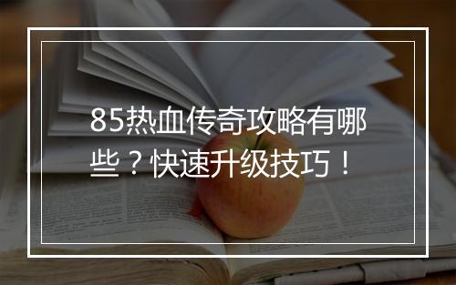 85热血传奇攻略有哪些？快速升级技巧！