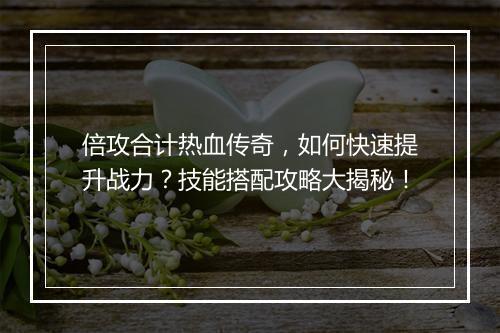 倍攻合计热血传奇，如何快速提升战力？技能搭配攻略大揭秘！