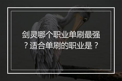 剑灵哪个职业单刷最强？适合单刷的职业是？