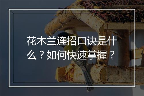 花木兰连招口诀是什么？如何快速掌握？