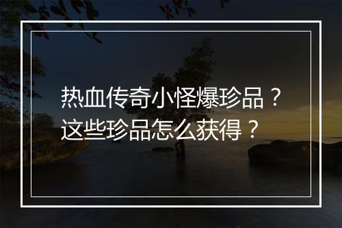 热血传奇小怪爆珍品？这些珍品怎么获得？