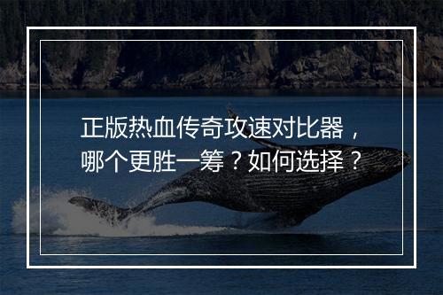 正版热血传奇攻速对比器，哪个更胜一筹？如何选择？