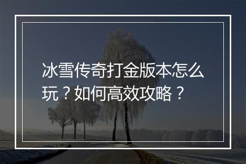 冰雪传奇打金版本怎么玩？如何高效攻略？