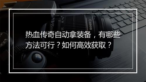 热血传奇自动拿装备，有哪些方法可行？如何高效获取？