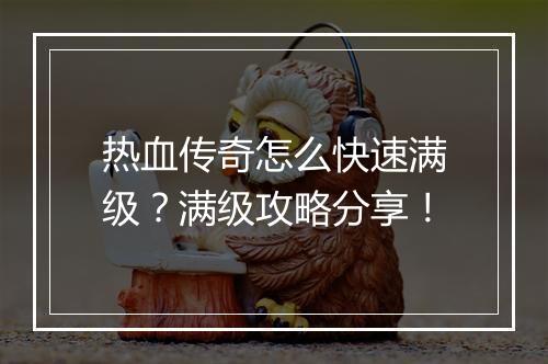 热血传奇怎么快速满级？满级攻略分享！