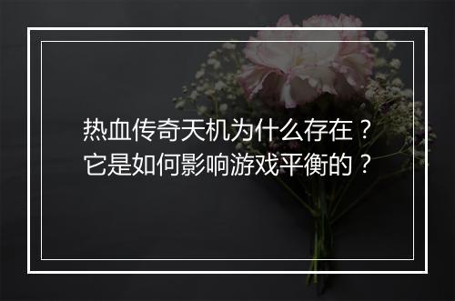 热血传奇天机为什么存在？它是如何影响游戏平衡的？
