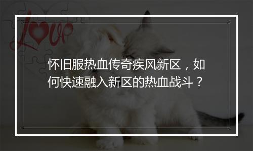 怀旧服热血传奇疾风新区，如何快速融入新区的热血战斗？