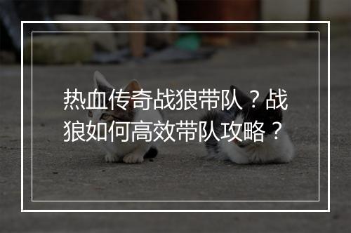 热血传奇战狼带队？战狼如何高效带队攻略？
