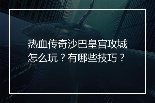 热血传奇沙巴皇宫攻城怎么玩？有哪些技巧？