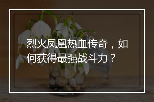 烈火凤凰热血传奇，如何获得最强战斗力？