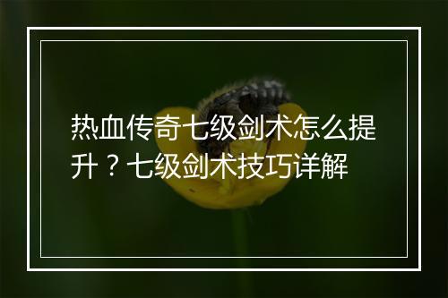 热血传奇七级剑术怎么提升？七级剑术技巧详解