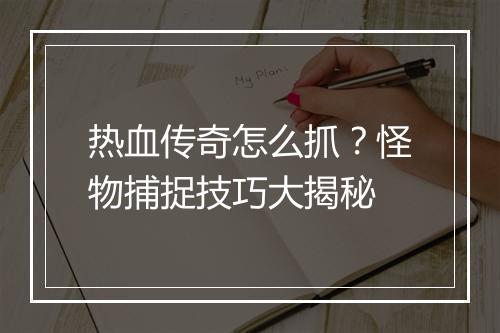 热血传奇怎么抓？怪物捕捉技巧大揭秘