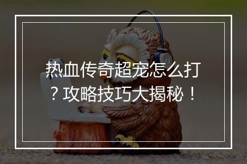 热血传奇超宠怎么打？攻略技巧大揭秘！