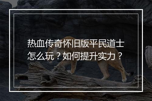 热血传奇怀旧版平民道士怎么玩？如何提升实力？
