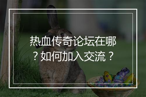 热血传奇论坛在哪？如何加入交流？