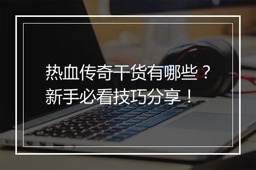 热血传奇干货有哪些？新手必看技巧分享！