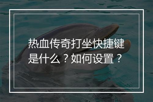 热血传奇打坐快捷键是什么？如何设置？