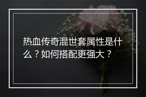 热血传奇混世套属性是什么？如何搭配更强大？