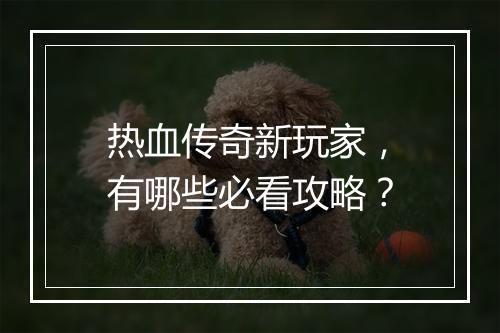 热血传奇新玩家，有哪些必看攻略？