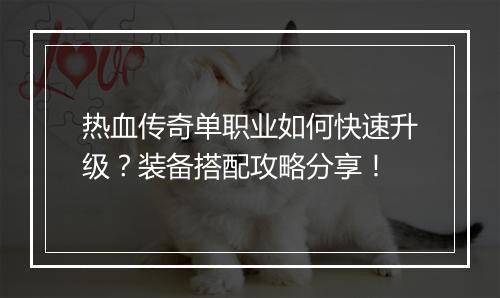 热血传奇单职业如何快速升级？装备搭配攻略分享！