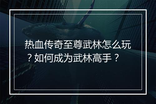 热血传奇至尊武林怎么玩？如何成为武林高手？