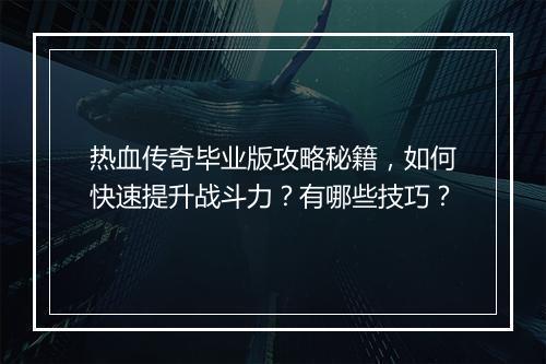 热血传奇毕业版攻略秘籍，如何快速提升战斗力？有哪些技巧？