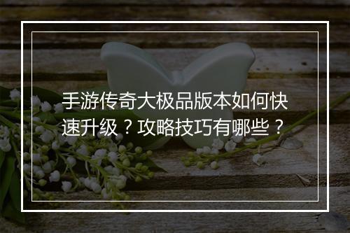 手游传奇大极品版本如何快速升级？攻略技巧有哪些？