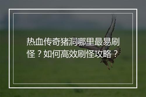 热血传奇猪洞哪里最易刷怪？如何高效刷怪攻略？