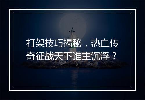打架技巧揭秘，热血传奇征战天下谁主沉浮？